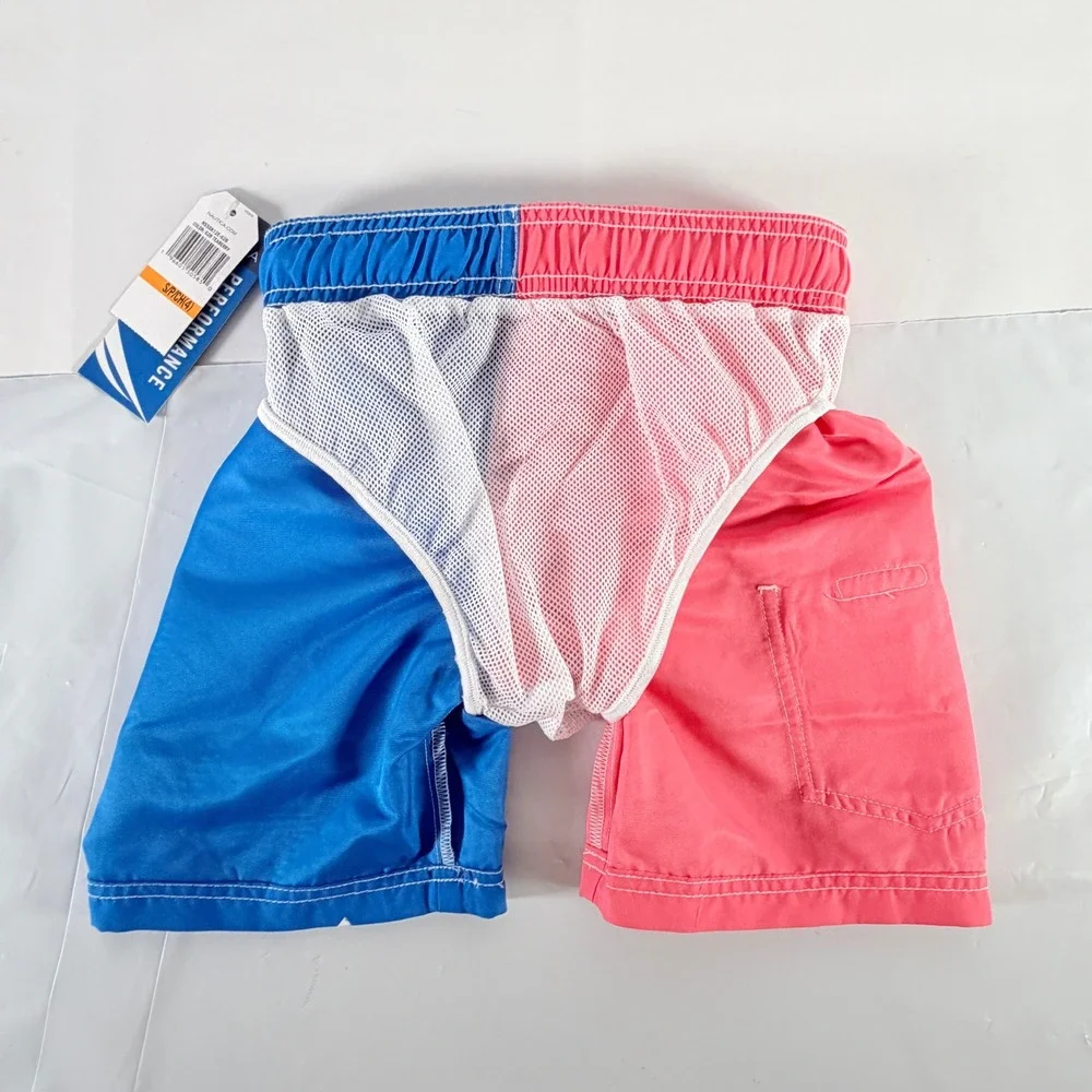 Nautica Boys Swim Trunks Small 4 Colorblock Pink‎ Blue Board Shorts NSSGK12E-628
